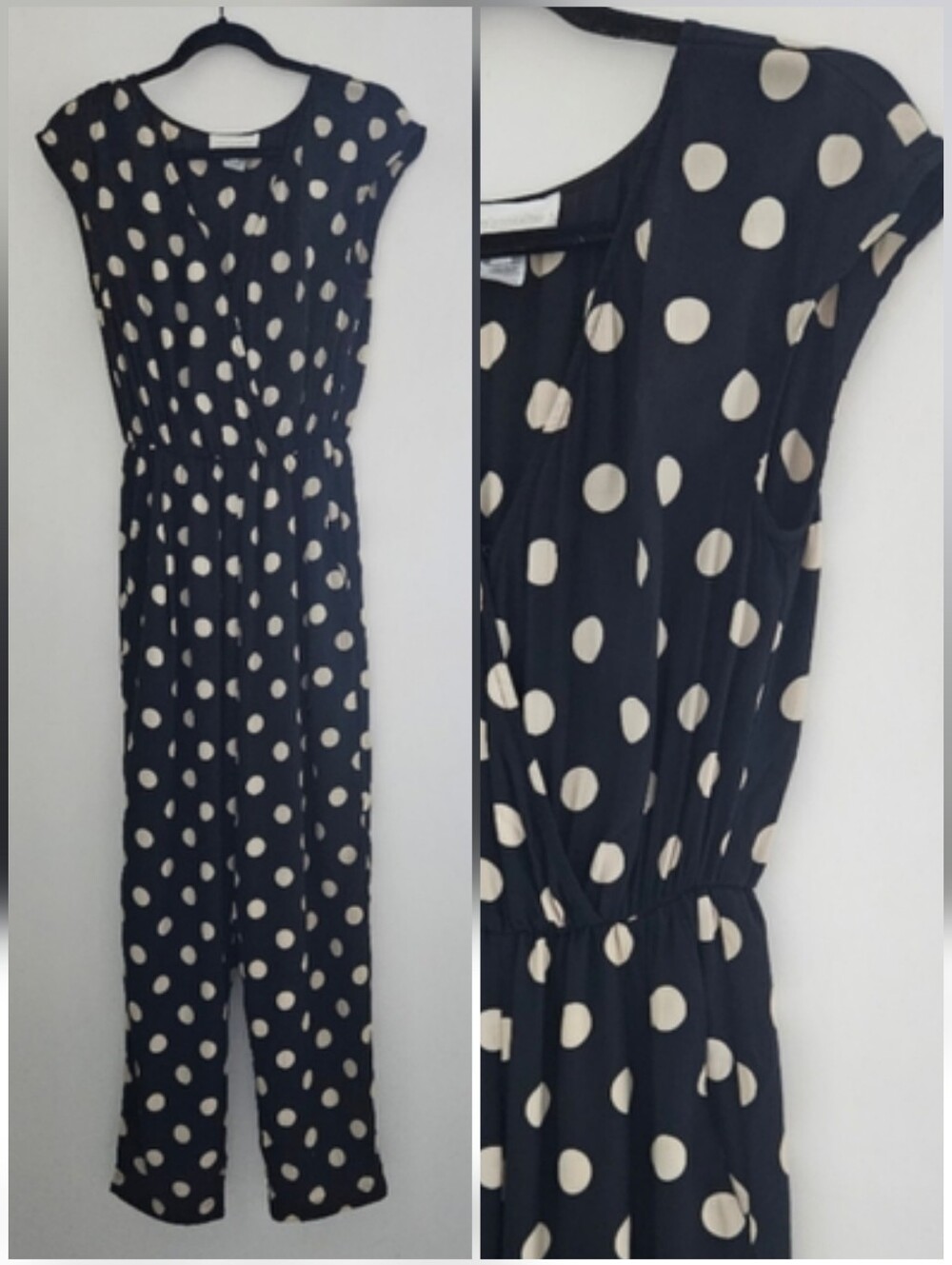 Corey Lynn Calter Black And White Polka Dot Wrap Top Smocked Waist One-piece